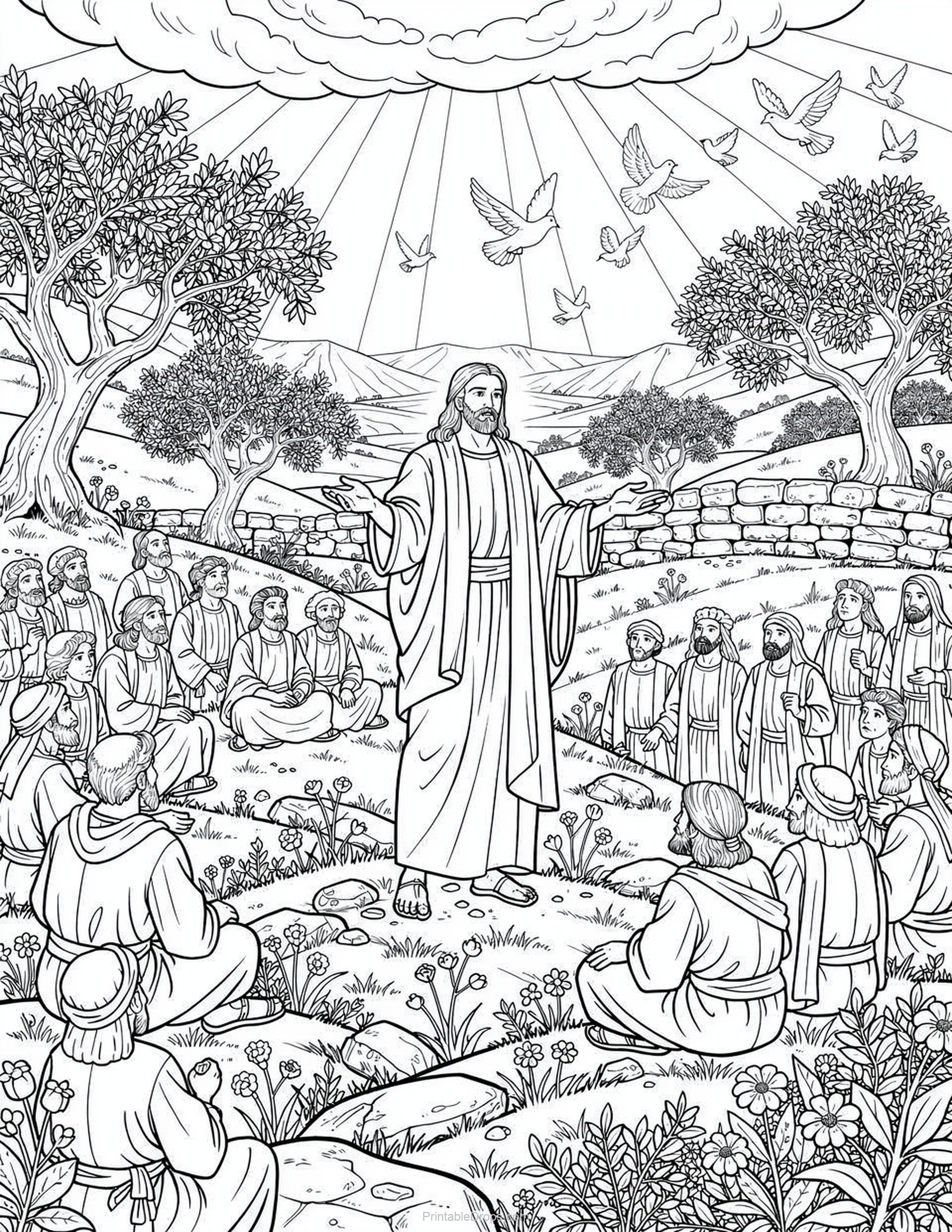 Bible Sermon on the Mount Coloring Page