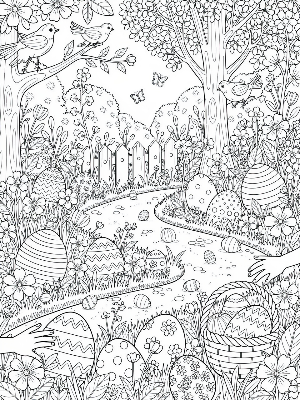 Easter egg hunt coloring page