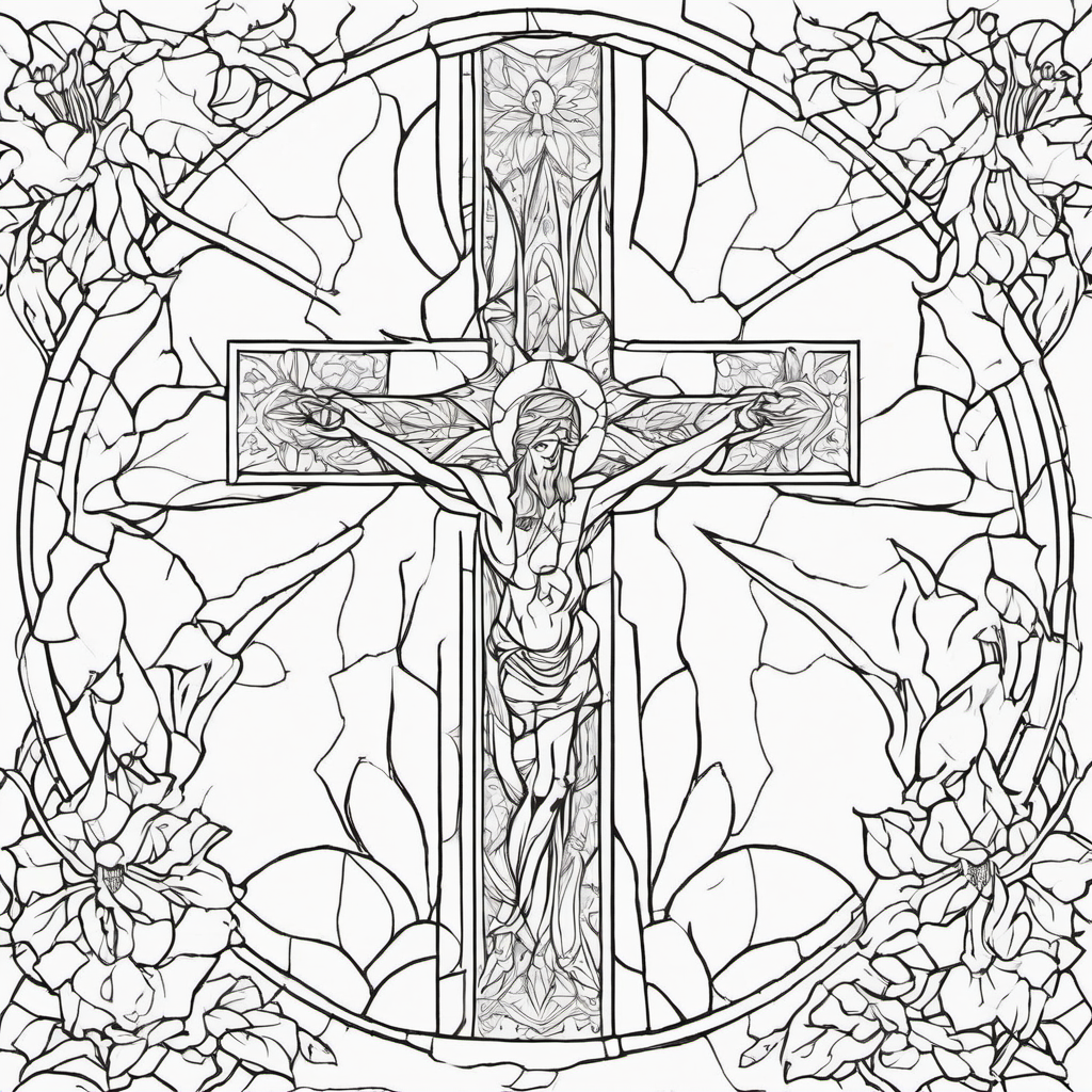 Easter Cross with Lilies Coloring Page