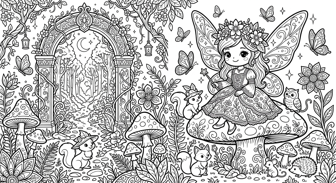 Fantasy Fairy Garden Coloring Page