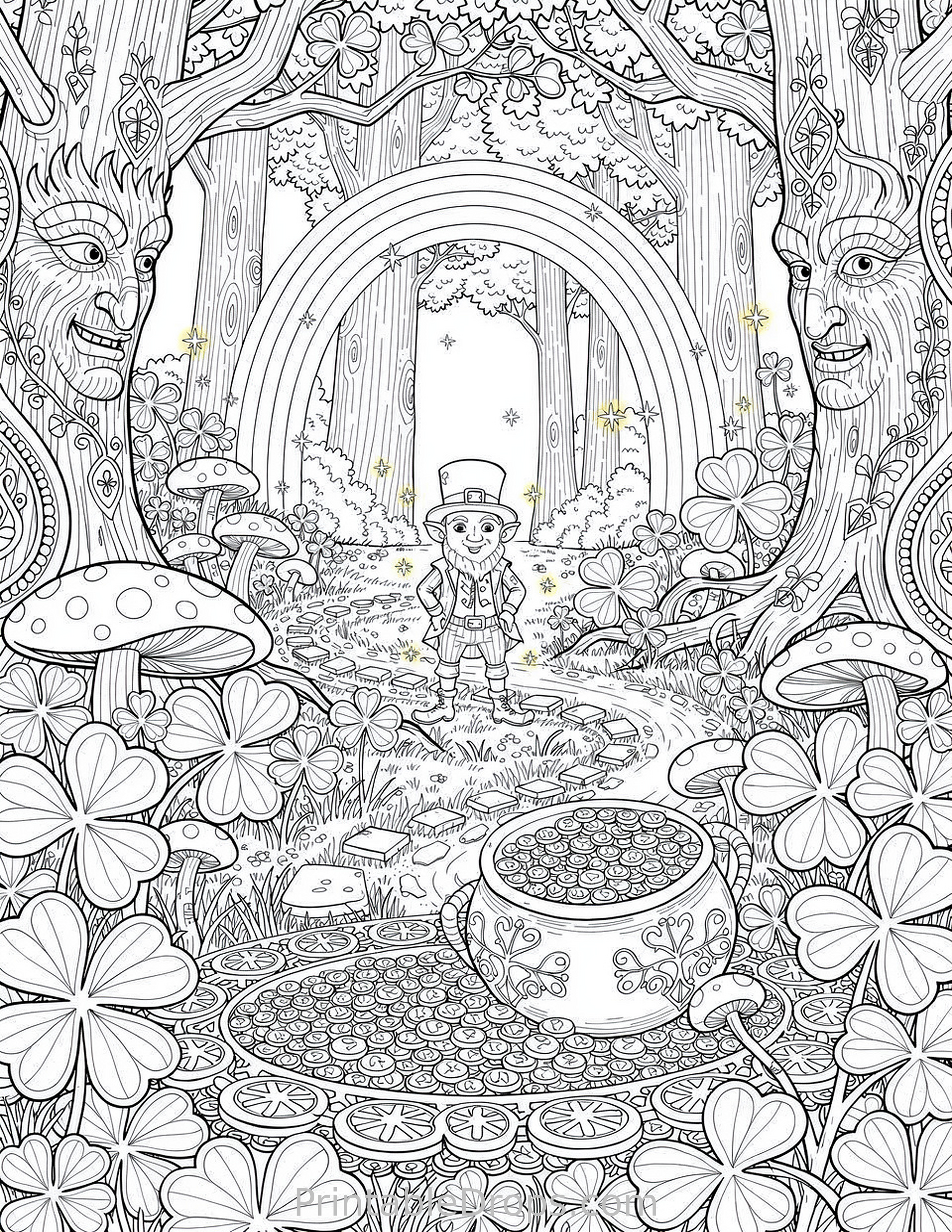 Fantasy Elf Forest Coloring Page