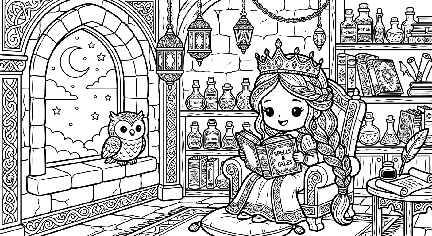 Fantasy Princess Tower Coloring Page