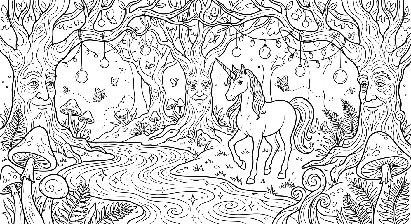 Unicorn Forest Coloring Page